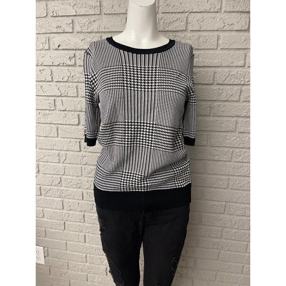Premise Black White Houndstooth Pattern Knit Sweater Size M